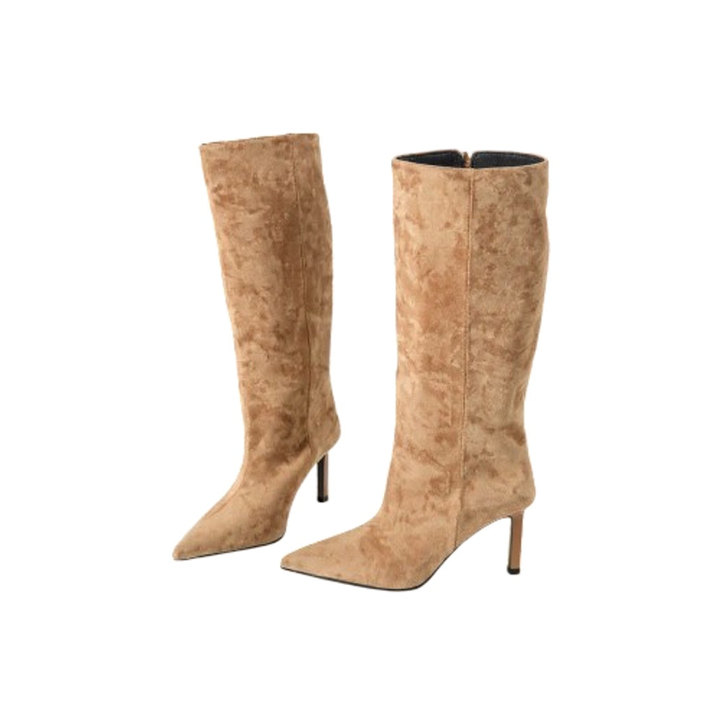 Pointed-toe high-heeled skinny boots mid-cut rider boots women's shoes 2025 new spring/autumn winter khaki long boots