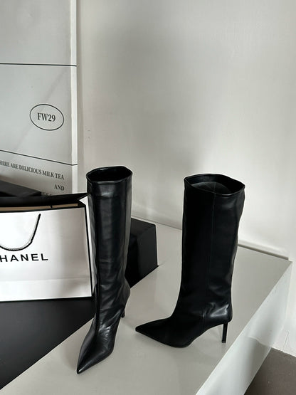 Pointed-toe high-heeled skinny boots mid-cut rider boots women's shoes 2025 new spring/autumn winter khaki long boots