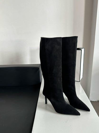 Pointed-toe high-heeled skinny boots mid-cut rider boots women's shoes 2025 new spring/autumn winter khaki long boots